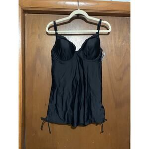 Smart & Sexy Swim Tankini Top 38C Black Underwire Swimsuit Tie Sides Resortwear